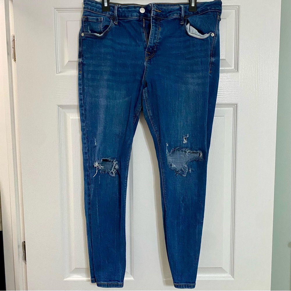 Dark Wash Rockstar Skinny Ripped Jeans